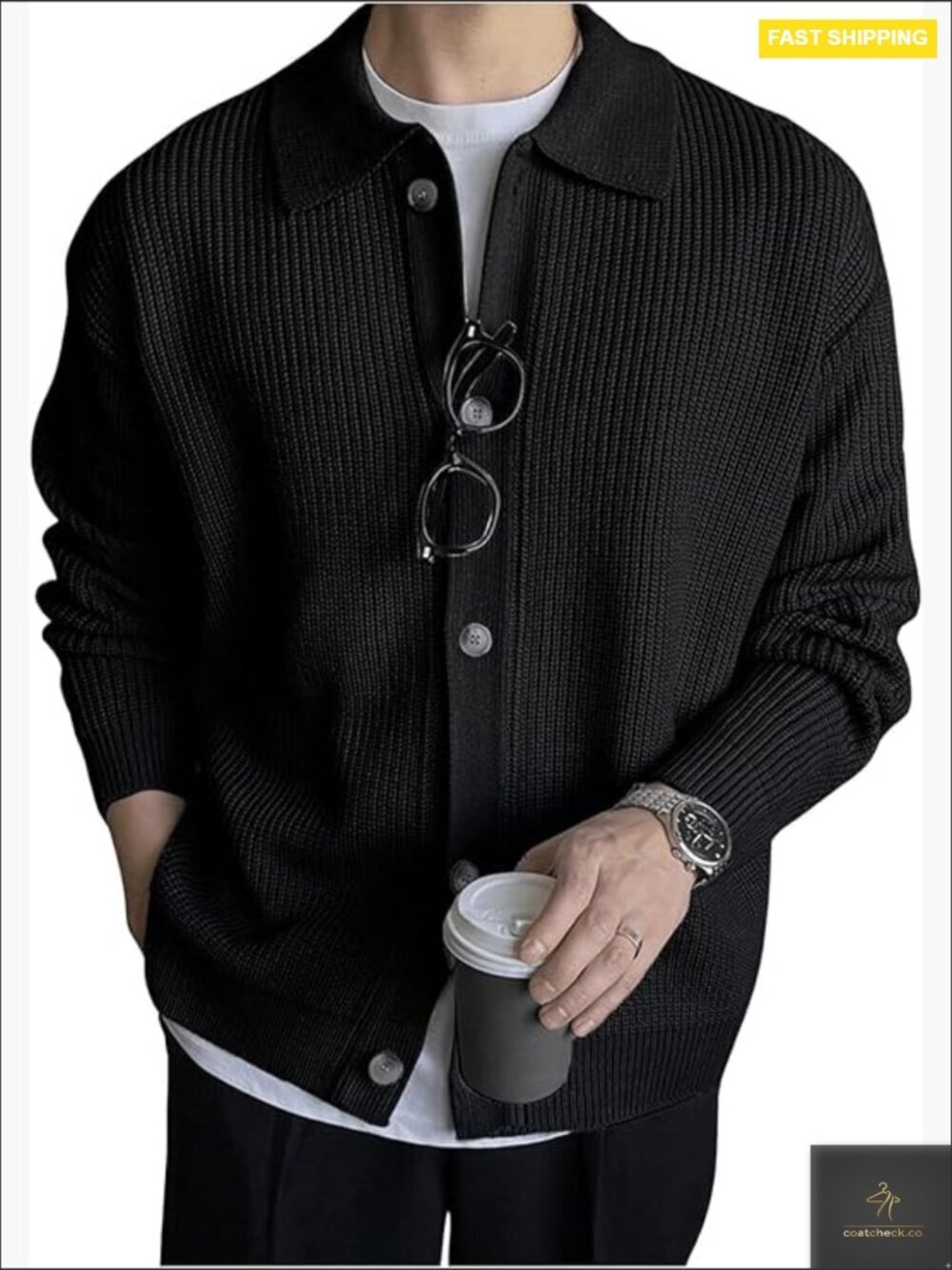 Men's Lightweight Cardigan Button Down Collar Knit Sweater Oversized Casual Top